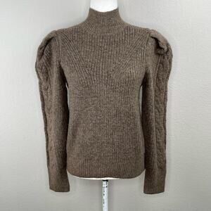 Industry Taupe Heather Brown Mock Neck Long Puff Sleeve Sweater NWT Large